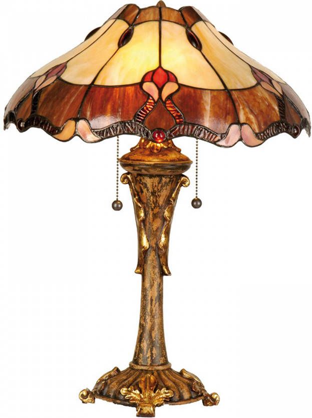 Clayre & Eef Lumilamp Tiffany Tafellamp Ø 40x53 Cm Rood Beige Glas Driehoek Tiffany Bureaulamp Tiffany Lampen Glas In Lood Rood