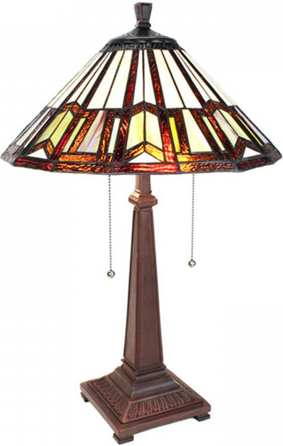 Clayre & Eef Lumilamp Tiffany Tafellamp Ø 41x64 Cm Meerkleurig Glas Kunststof Rond Tiffany Bureaulamp Tiffany Lampen Glas In Lood