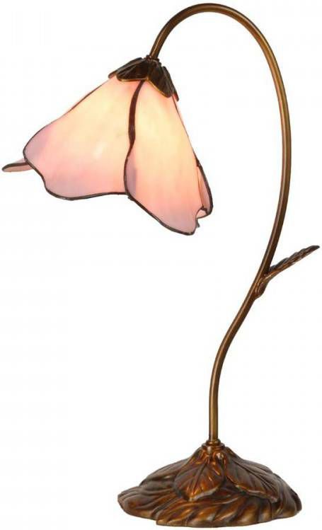 Clayre & Eef Tafellamp Met Bloem 48 X ø 31 Cm 1x E14 Max 40w. Bruin, Roze Ijzer, Glas