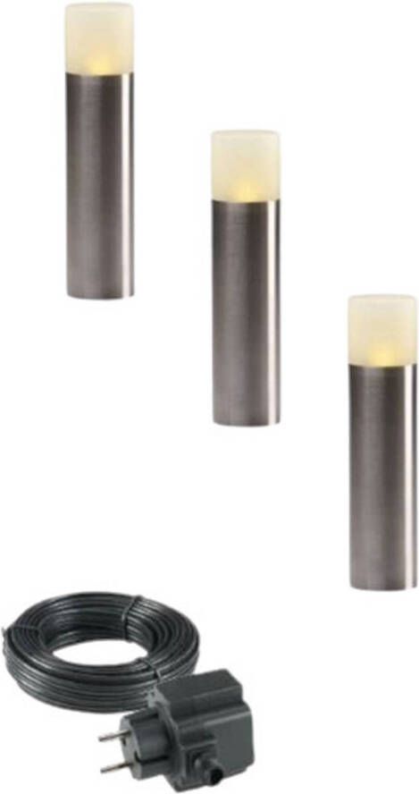 Garden Lights LED lichtpaaltjes 3 stuks eiken roestvrij staal