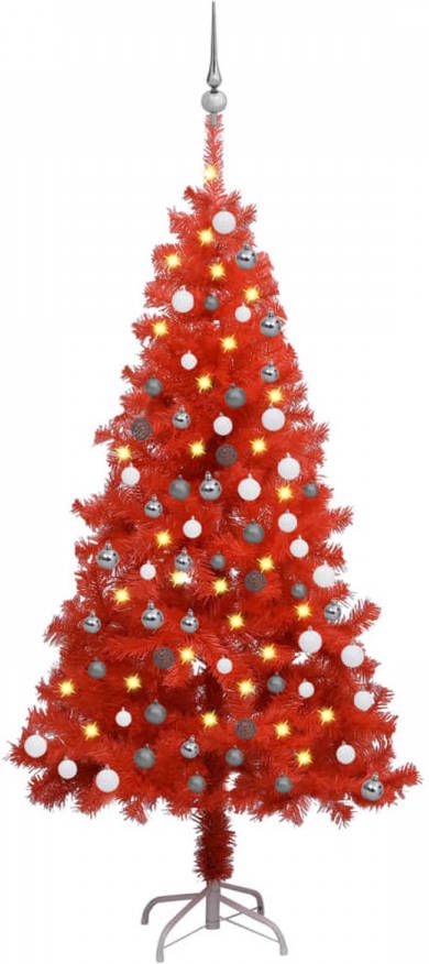 VidaXL Kunstkerstboom Met Led&apos, s En Kerstballen 150 Cm Pvc Rood