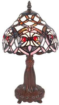 Clayre & Eef Tiffany Tafellamp Ø 20x37 cm Paars Wit Kunststof Glas