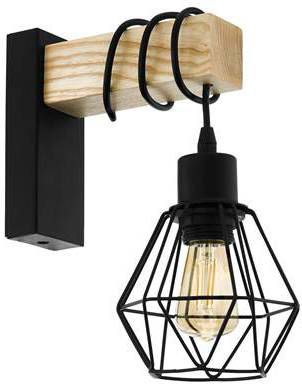EGLO Wandlamp TOWNSHEND 5 zwart/l14 x h24, 5 x b24 cm/excl. 1x e27(elk max. 60 w)/wandlamp retro vintage lamp met hout slaapkamerlamp bedlampje nachtlampje houten lamp online kopen