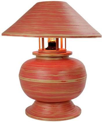 Fine Asianliving Bamboe Tafellamp Spiraal Handgemaakt Rood D37xH40cm