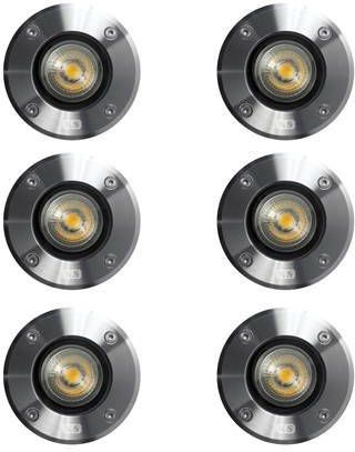 KS Verlichting Grondspot LED Ø11 Rond RVS set(6 stuks )