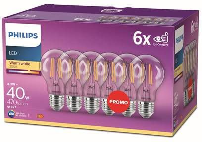 Philips LED filament standaard lamp helder niet dimbaar(6 pack) E2…