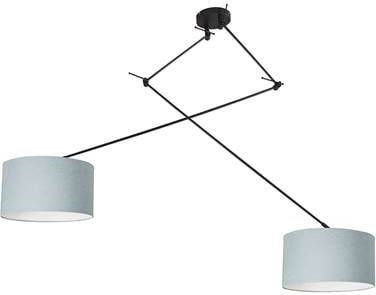 QAZQA Hanglamp zwart met kap 35 cm lichtblauw verstelbaar Blitz II