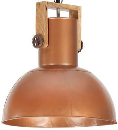 vidaXL Hanglamp industrieel rond 25 W E27 32 cm mangohout koperkleurig
