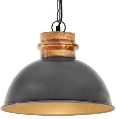 vidaXL Hanglamp industrieel rond E27 32 cm massief mangohout grijs