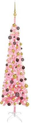 VidaXL Kerstboom Met Led&apos, s En Kerstballen Smal 180 Cm Roze