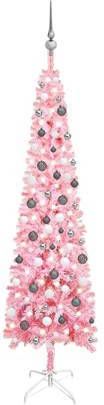 VidaXL Kerstboom Met Led&apos, s En Kerstballen Smal 210 Cm Roze