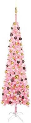 VidaXL Kerstboom Met Led&apos, s En Kerstballen Smal 240 Cm Roze
