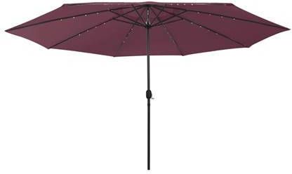 vidaXL Parasol met LED verlichting en metalen paal 400 cm bordeauxrood