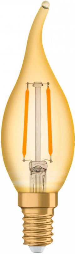 Osram Vintage 1906 LED E14 gebogen punt Kaars Filament Goud 1.5W 120lm 824 Zeer Warm Wit | Vervangt 15W