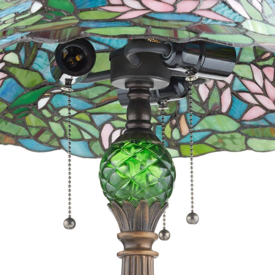 Clayre & Eef Tafellamp Met Tiffanykap Waterlelie ø 47x60 Cm Bruin, Groen, Roze, Multi Colour Ijzer, Glas