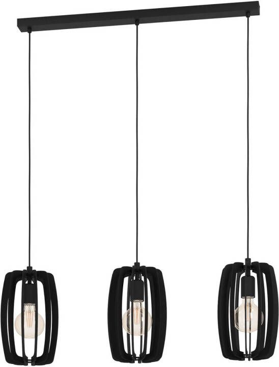 EGLO Hanglamp Bajazzara, drie kooikappen, zwart