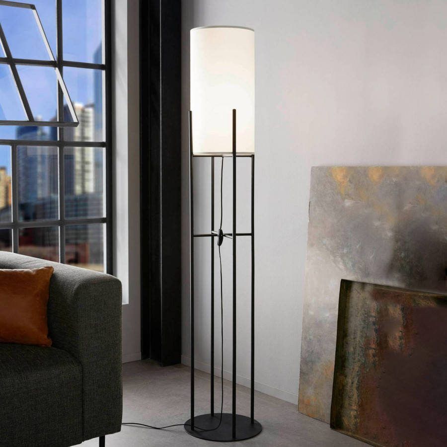 EGLO Vloerlamp Glastonbury stoffen kap, zwart/wit