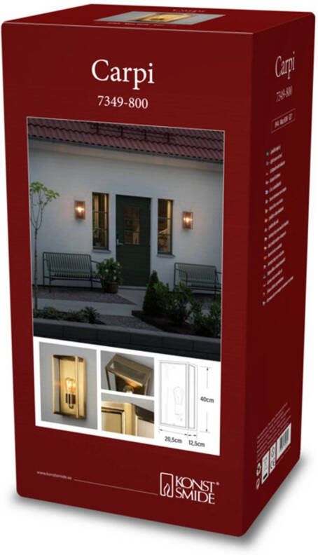 Konstsmide Buitenwandlamp Carpi, messing, breedte 20, 5cm