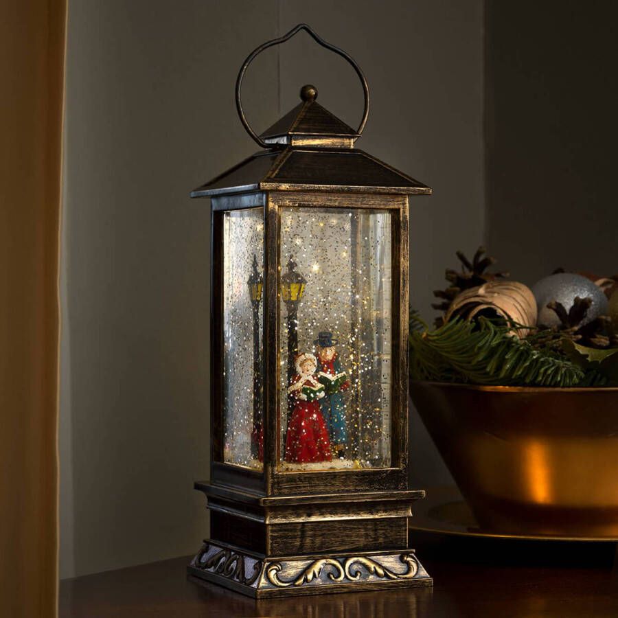 KONSTSMIDE Decoratieve ledverlichting Led sneeuwlantaarn Charles Dickens stijl voor binnen, 5 uur timerfunctie, met water gevuld, 1 warm witte diode, werkt op batterijen