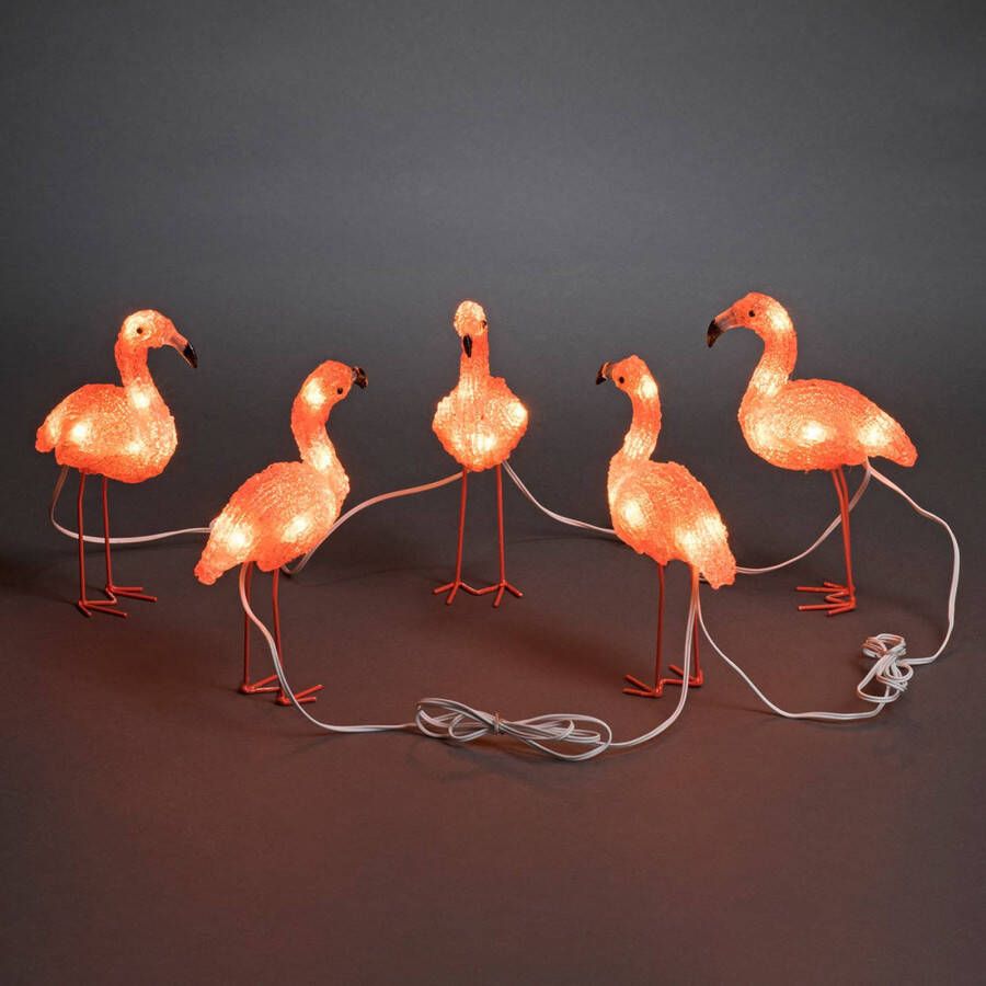 KONSTSMIDE Kerstfiguur Led acryl flamingo's, set van 5, 40 amberkleurige dioden(1 stuk )