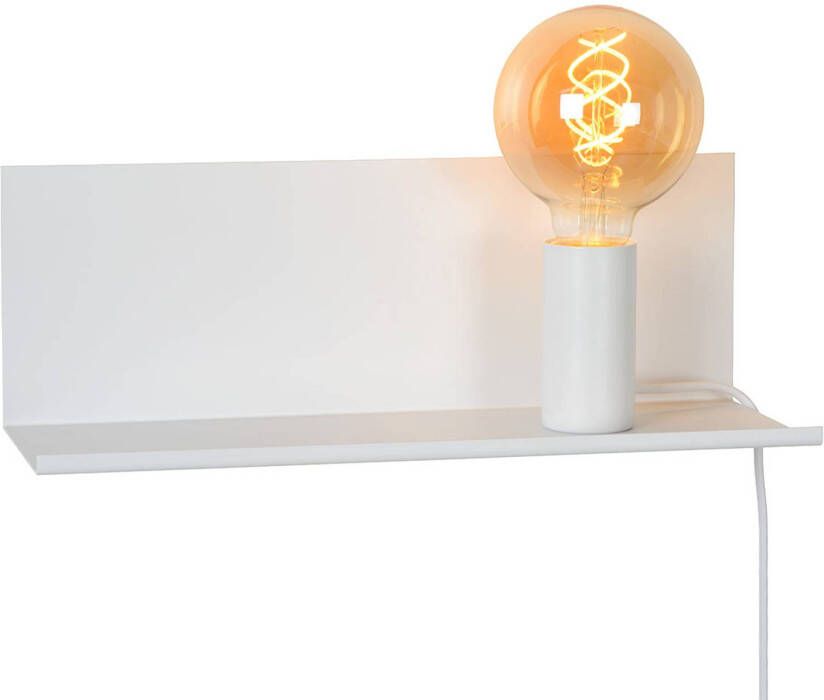 Lucide Sebo witte wandlamp van metaal met legbord