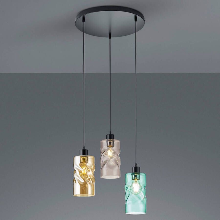 Trio international Hanglamp Swirl Disk 3 lichts zwart met gekleurd glas R30533917