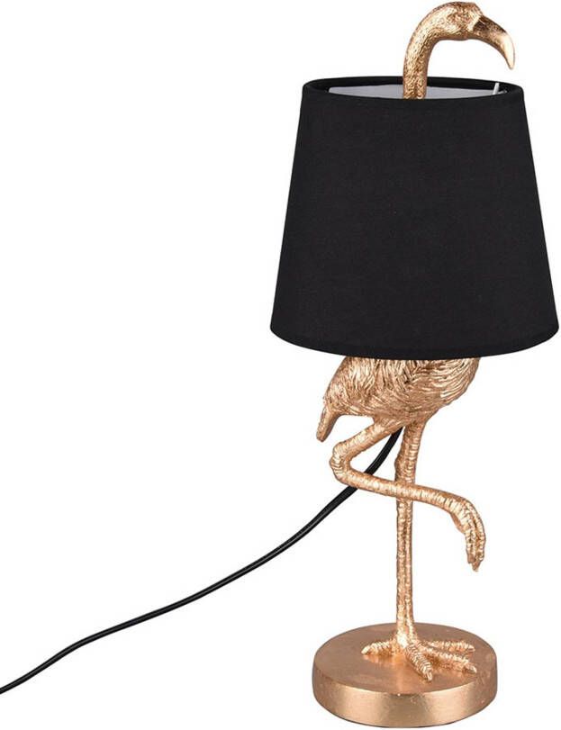 Reality Leuchten Tafellamp Lola met flamingo figuur, zwart/goud