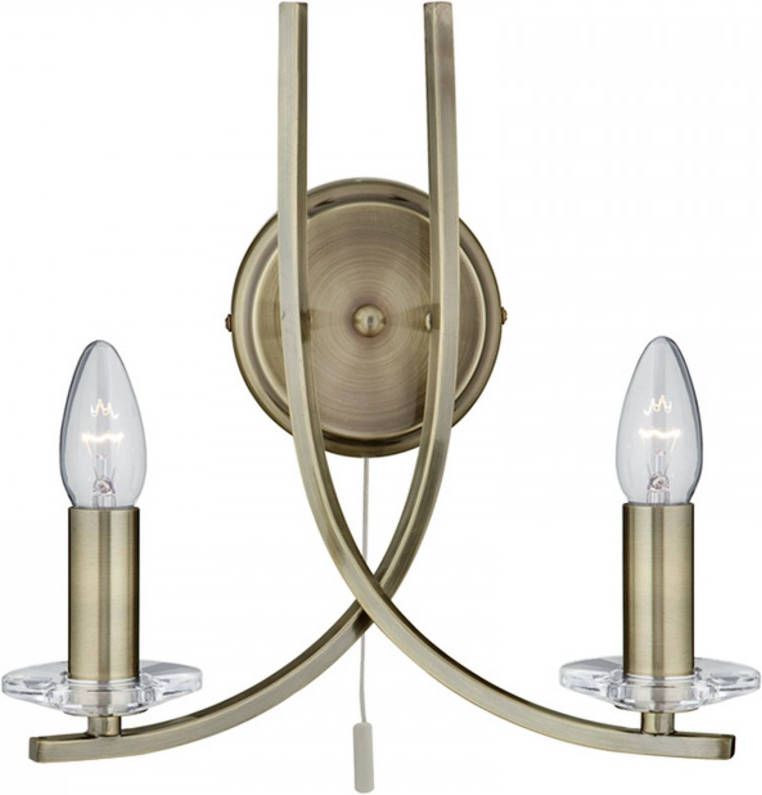 Searchlight Antiek gevormde wandlamp Ascona messing, 2 lichtbr