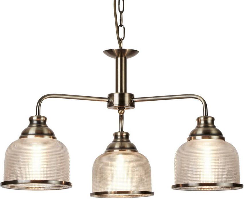 Searchlight Hanglamp Bistro II, 3 lamps rond, oudmessing