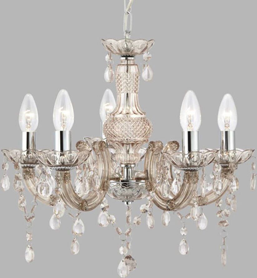 Searchlight Kroonluchter Marie Therese, bruin, 5 lamps