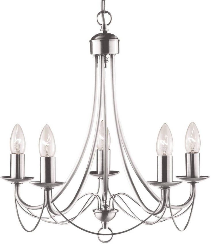 Searchlight Kroonluchter Maypole satijn zilver, 5 lamps