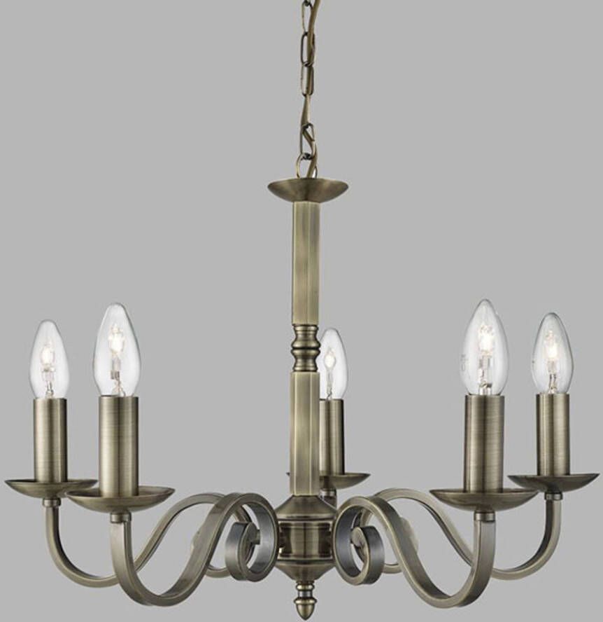 Searchlight Kroonluchter Richmond messing antiek, 5 lamps