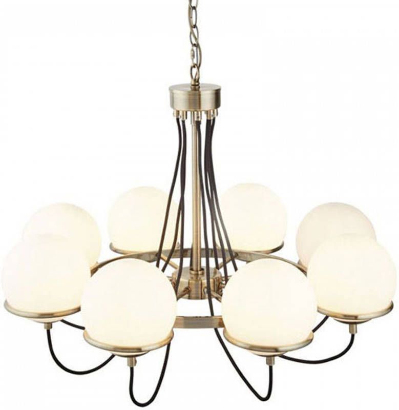 Searchlight Kroonluchter Sphere messing antiek, 8 glasbollen