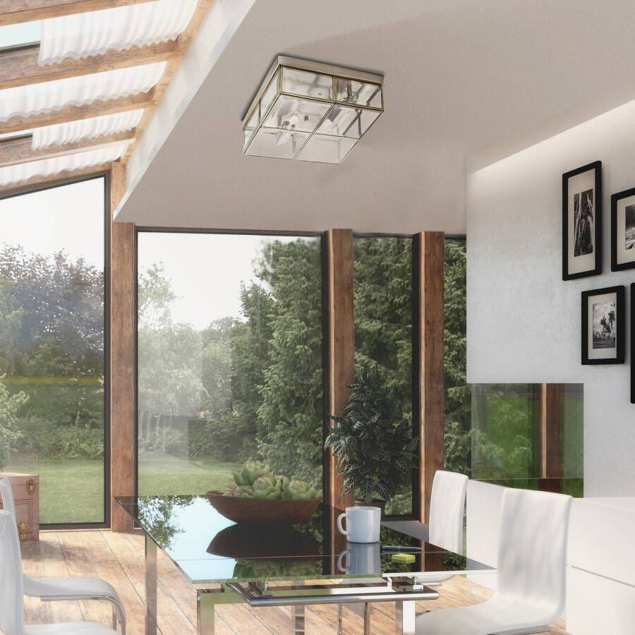 Searchlight Plafondlamp Flush Klassik, 25x25cm, messing antiek