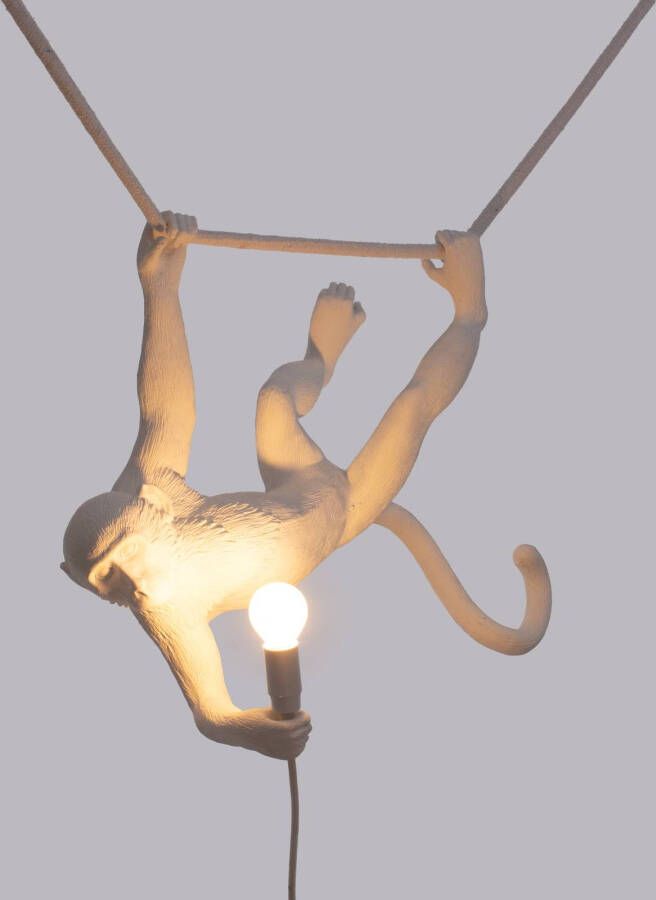 Seletti LED decoratie hanglamp Monkey Lamp wit slingerend