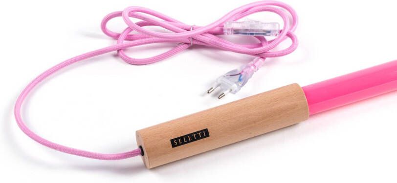 Seletti LED vloerlamp Linea met hout, fuchsia