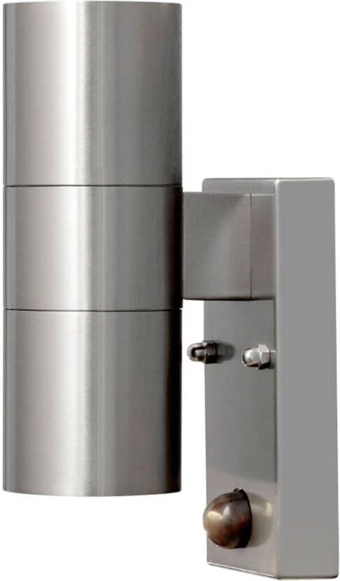 Konstsmide Buitenlamp 'Modena Twin' Wandlamp met bewegingsmelder, GU10 / 230V, kleur RVS