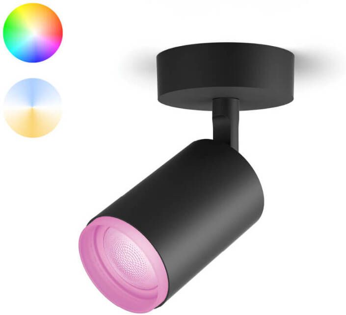 PHILIPS HUE Fugato opbouwspot wit en gekleurd licht 1-lichts zwart
