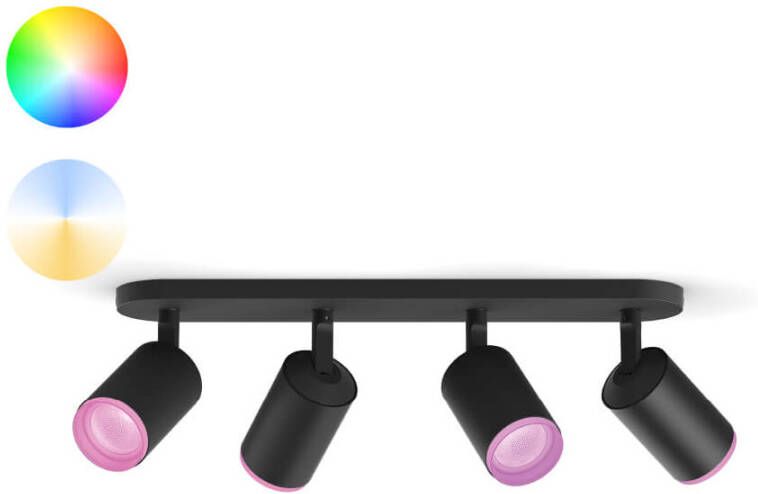Art en Craft Philips Hue Fugato Opbouwspot Wit En Gekleurd 4 lichts Zwart