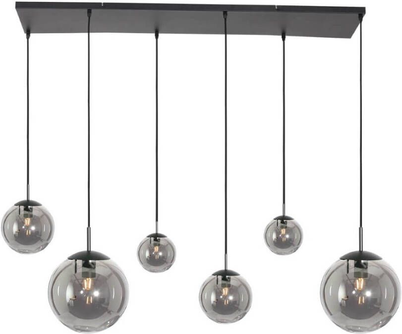 Steinhauer 6 lichts glazen hanglamp Bolique zwart met smoke glas 3499ZW