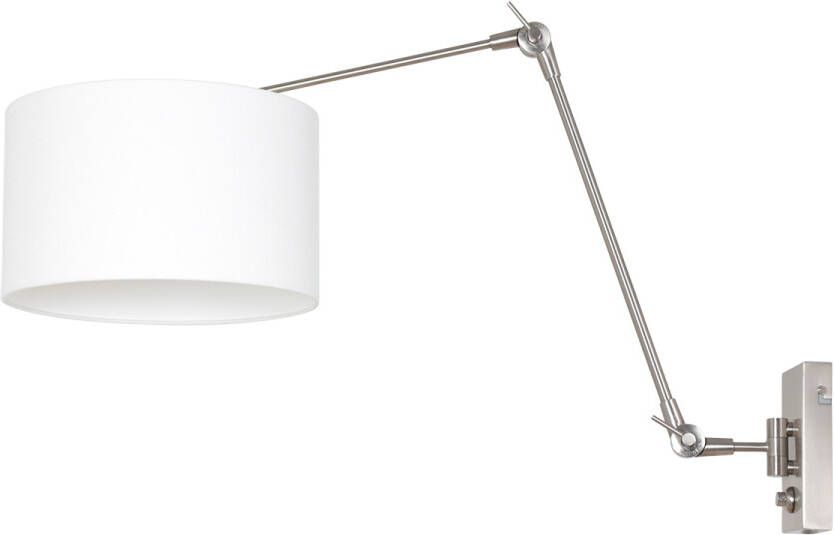 Steinhauer Wand Leeslamp Prestige Chic RVS met 30cm wit linnen kap 8108ST