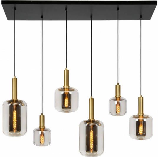 Lucide Hanglamp Joanet goud smoke glas 6 lampen