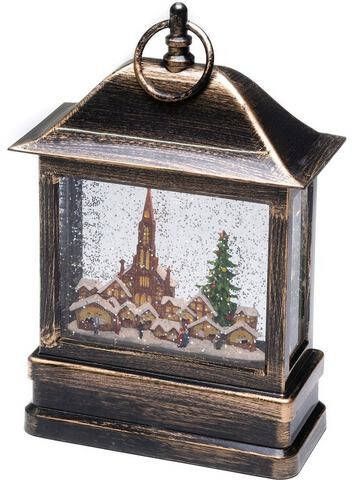 KONSTSMIDE Decoratieve ledverlichting Led sneeuwlantaarn met kerk en kerstmarkt, met water gevuld, te kiezen stroomvoorziening, met 5h timer, warmwitte diode, 4.5V_binnentrafo/werkt op batterijen, binnenin | kerstversiering Led sneeuwlantaarn met kerk en kerstmarkt voor binnen, 1 warm witte diode, met water gevuld, interne transformator/batterij, te kiezen stroomvoorziening, met 5 uur timerfunctie
