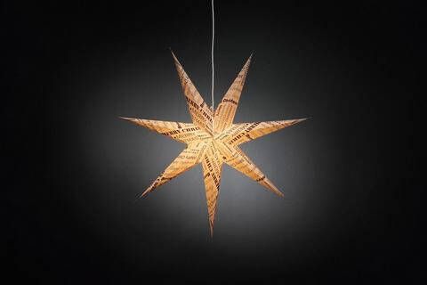 KONSTSMIDE Sierster Kerstster, kerstversiering witte papieren ster met ledtechniek, zwart gedessineerde tekst, 7 punten(1 stuk )