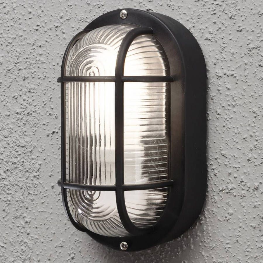Konstsmide Buitenlamp 'Elmas' Wand / Plafondlamp, Ovaal 20cm, E27 / 230V, kleur Zwart