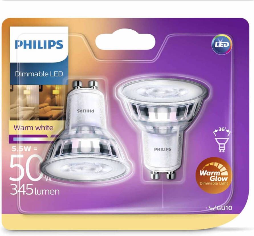 Philips LED spotlight lampen Classic 5, 5 W 345 lumen 2 st 929001364161