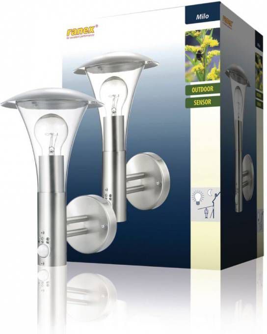 Ranex Wandlamp met PIR sensor 60 W chroom 5000.318