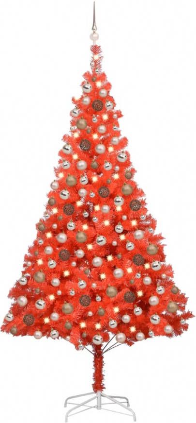 VidaXL Kunstkerstboom Met Led&apos, s En Kerstballen 210 Cm Pvc Rood