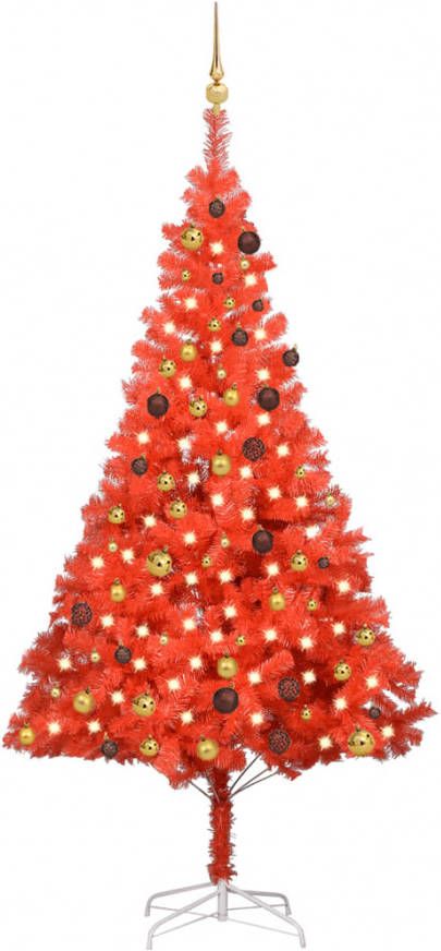 VidaXL Kunstkerstboom Met Led&apos, s En Kerstballenset 210 Cm Pvc Rood