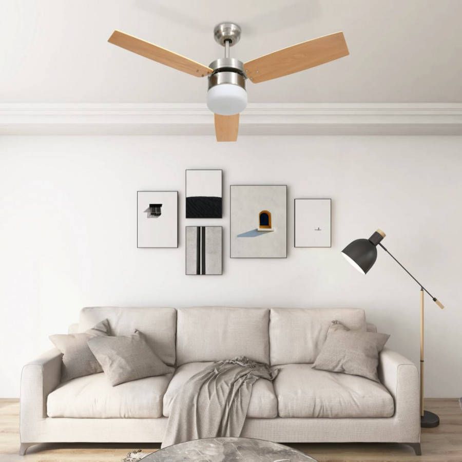 VIDAXL Plafondventilator met lamp afstandsbediening 108 cm lichtbruin